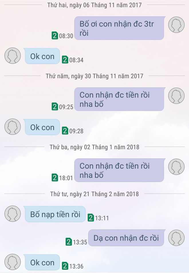 Quanh năm suốt tháng, đoạn tin nhắn với bố của bạn trẻ này chỉ là con nhận được tiền rồi/