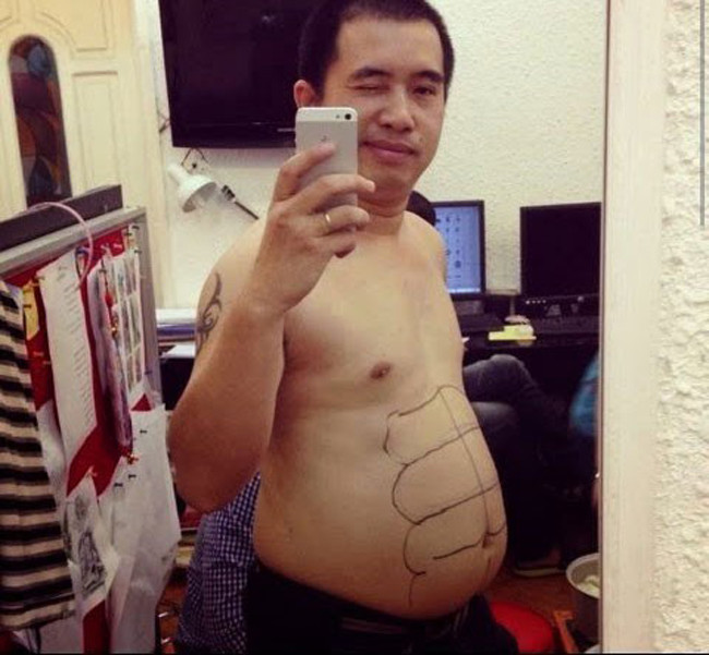 Chiếc bụng béo 6 múi được dân mạng mạng vẽ giúp nhân vật nổi tiếng trên mạng xã hội Hiếu Orion.