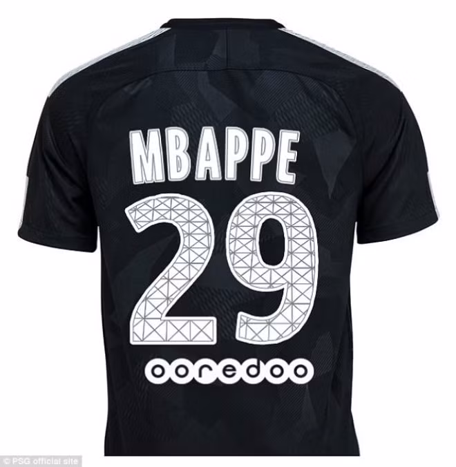 Lộ số áo "bom tấn" Mbappe ở PSG: Trên trang chủ của mình, Paris Saint-Germain đã công bố mẫu áo đấu số 3 của mình mùa này với màu đen mờ, đội chủ sân Công viên các Hoàng tử đã tiết lộ số áo của Kylian Mbappe là số 29, cũng là số áo mà tài năng trẻ này đã sử dụng mùa trước trong màu áo Monaco. Ảnh: PSG
