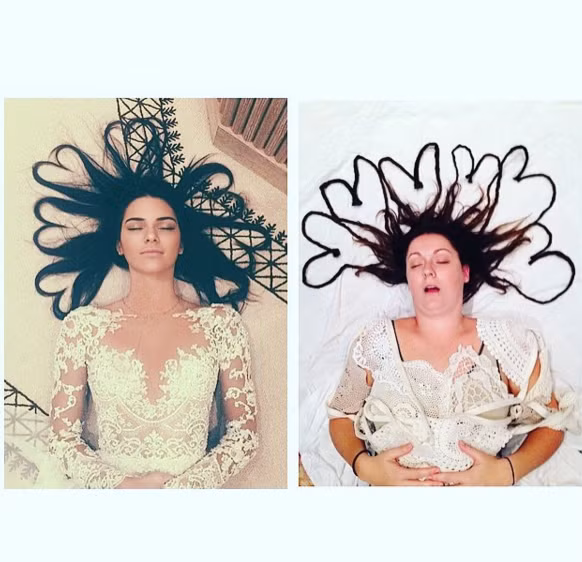 Mái tóc hình trái tim của Kendall được Celeste Barber tái hiện lại với phong cách vô cùng thảm họa.