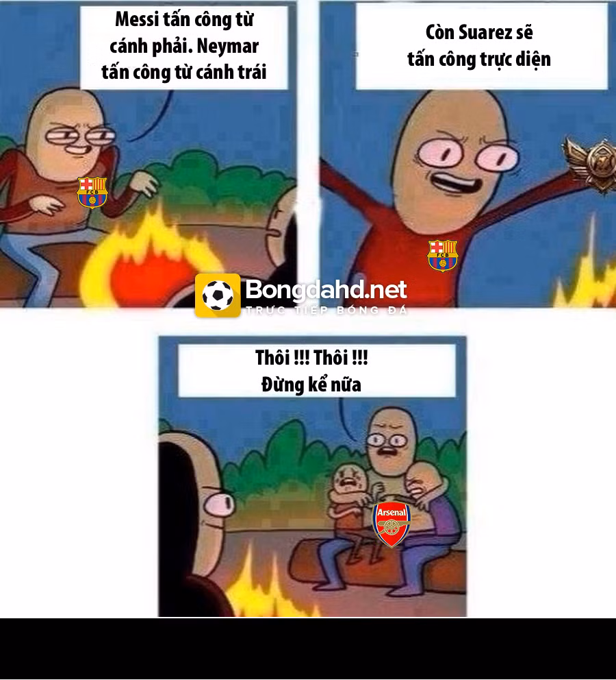 CĐV Barca hù dọa Arsenal bằng "3 con ngáo ộp" mang tên Messi, Neymar và Suarez.