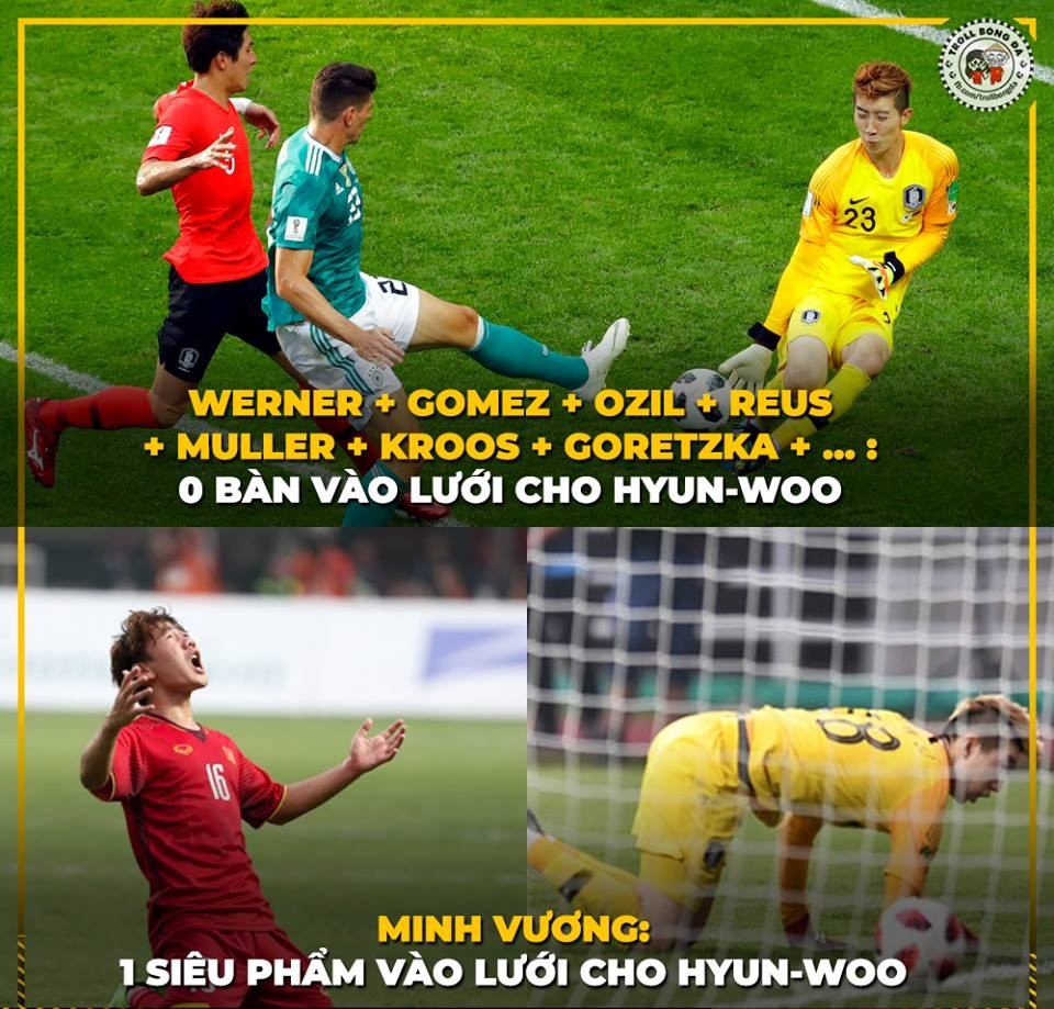 Minh Vương đã vượt xa các siêu sao thế giới và đơn cử là của ĐT Đức khi ghi "thủng lưới" thủ môn Hàn Quốc Jo Hyun-woo, bàn thắng đó được NHM nhận định là một siêu phẩm.