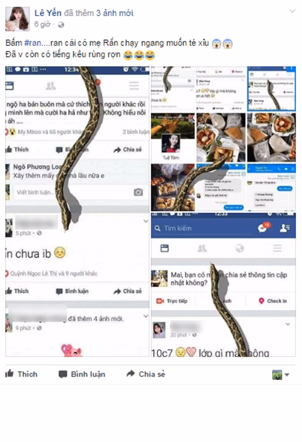 Bắt đầu từ những Fanpage lớn trên mạng xã hội Facebook, dân mạng bắt đầu chú ý tới những dòng trạng thái với nội dung như "Hãy bấm #Ran để xem rắn bò ra ngoài màn hình nào" và đi kèm ảnh minh chứng khiến nhiều người phải tò mò.
