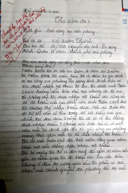 Bức thư của anh Nguyễn Văn Thanh.