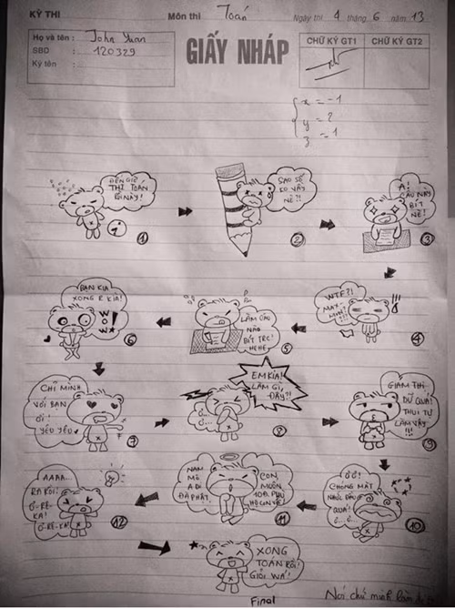 Nhiều chủ nhân của những tác phẩm nháp này còn được cộng đồng mạng phong là "thánh nháp" của các kỳ thi THPT Quốc gia.