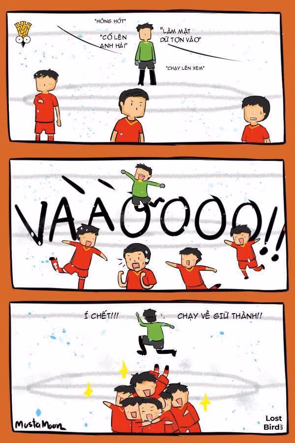 Thủ môn Tiến Dũng được dân mạng bình chọn "hóng hớt nhất năm" khi bỏ khung thành, dâng cao xem Quang Hải sút bóng.