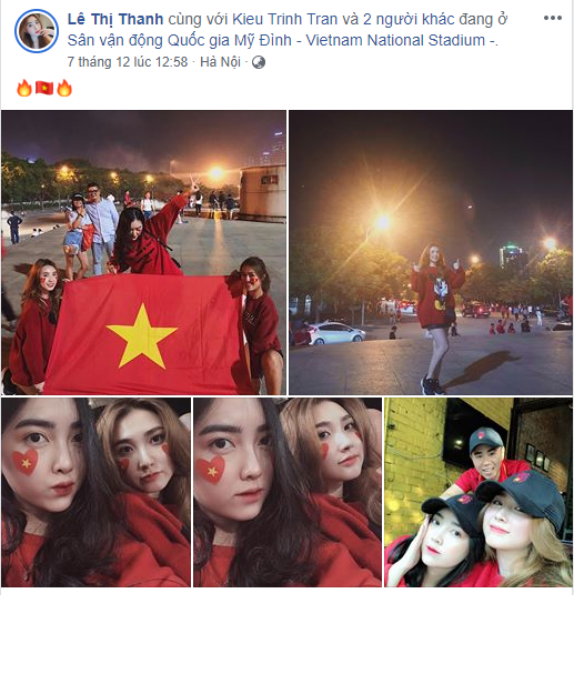 Bạn gái thủ môn Bùi Tiến Dũng là Thanh Mèo cũng bay từ TP HCM để cùng những người bạn cổ vũ cho đội tuyển Việt Nam.