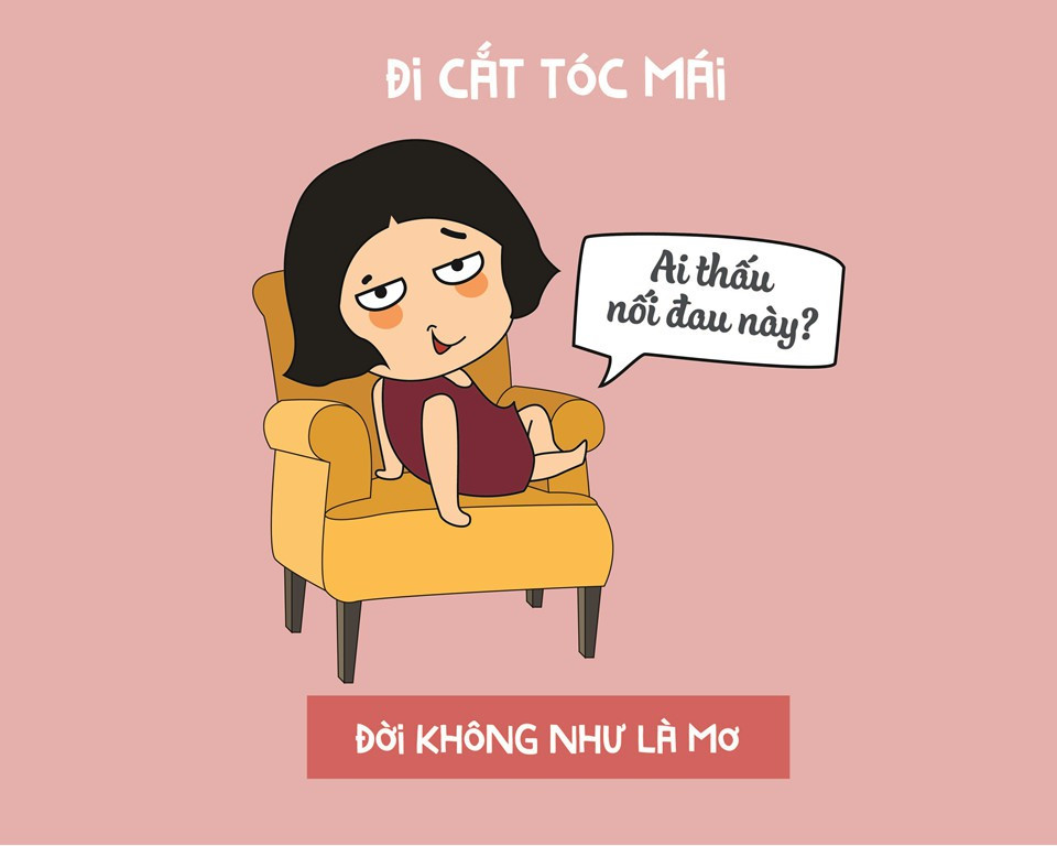 Tốn tiền làm tóc dịp Tết đã đành nhưng chẳng cô gái nào có thể chắc chắn mình sẽ có mái tóc đẹp đón Tết. Chỉ một pha nhỡ tay, của thợ làm tóc, hàng mái "treo lơ lửng" sẽ khiến gương mặt của hội chị em trong cực buồn cười.