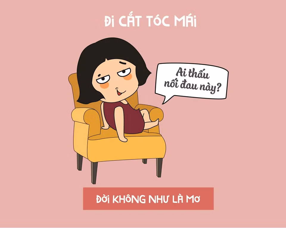 Tốn tiền làm tóc dịp Tết đã đành nhưng chẳng cô gái nào có thể chắc chắn mình sẽ có mái tóc đẹp đón Tết. Chỉ một pha nhỡ tay, của thợ làm tóc, hàng mái "treo lơ lửng" sẽ khiến gương mặt của hội chị em trong cực buồn cười.
