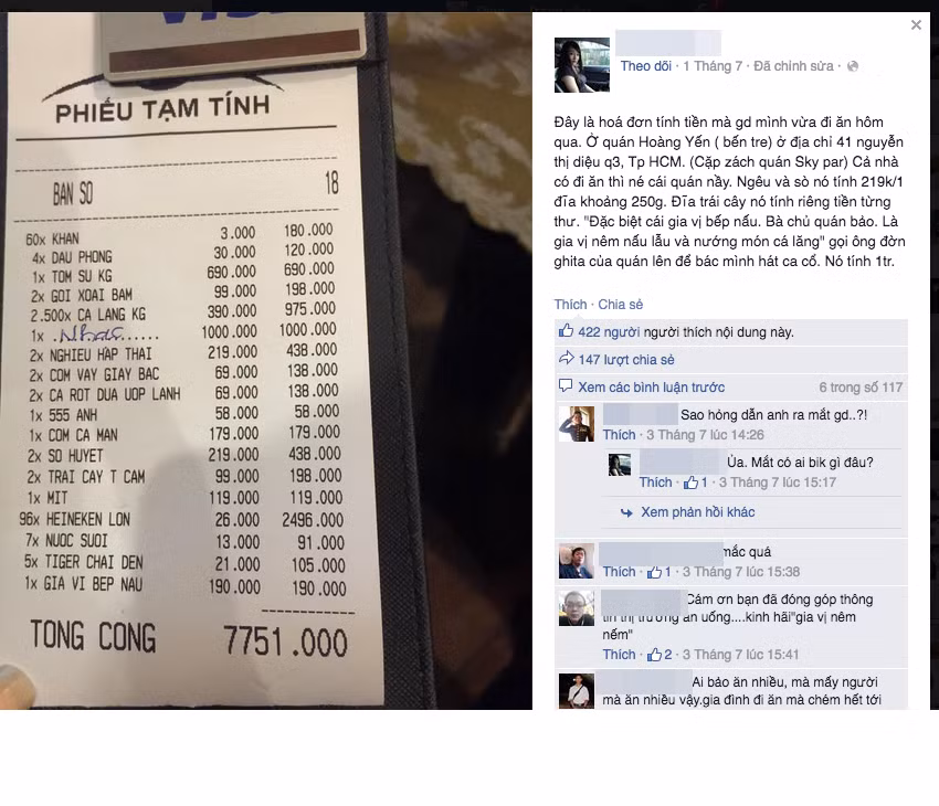 Cũng nhân dịp nickname C.T "kể tội" quán ăn ven đường Đà Lạt chặt chém, nhiều thành viên cũng kể về những lần bị ăn cái giá "cắt cổ".