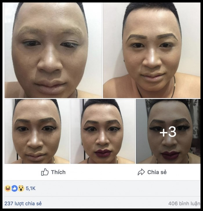 "Chẳng trách các bạn nữ lúc nào cũng trang điểm khi muốn đi đâu. Chỉ cần trang điểm mà thay đổi luôn giới tính người khác thế này thì đúng là đẳng cấp quá", dân mạng khác viết.