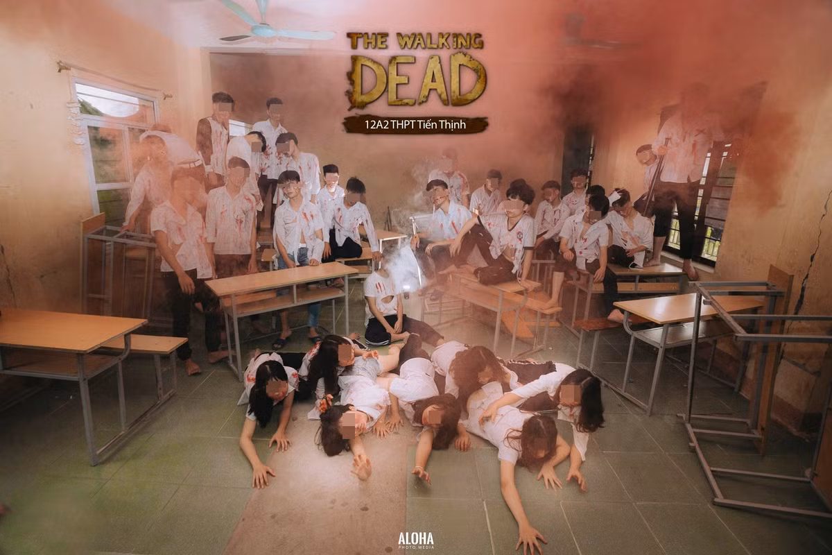 Mới đây, bộ ảnh kỉ yếu của học sinh lớp 12A2, trường THPT Tiến Thịnh (Hà Nội) theo chủ đề zombie gây tranh cãi trên các diễn đàn.