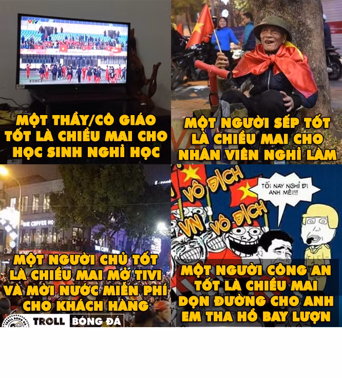 Rất nhiều bức ảnh chế về việc nghỉ học, nghỉ làm để đi cổ vũ cho U23 Việt Nam được dân mạng đăng tải trên mạng xã hội nhằm tăng sức nóng cho trận đấu.