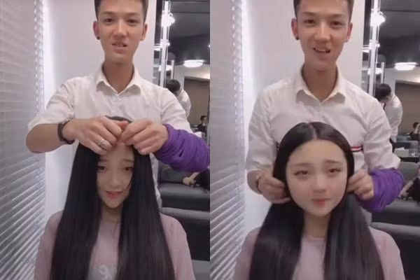 Để làm được điều này rất đơn giản, dù hai má phúng phính tròn xoe ra sao thì đều có thể che dấu hết khi buông mái tóc dài xuống hai bên mặt là đủ.