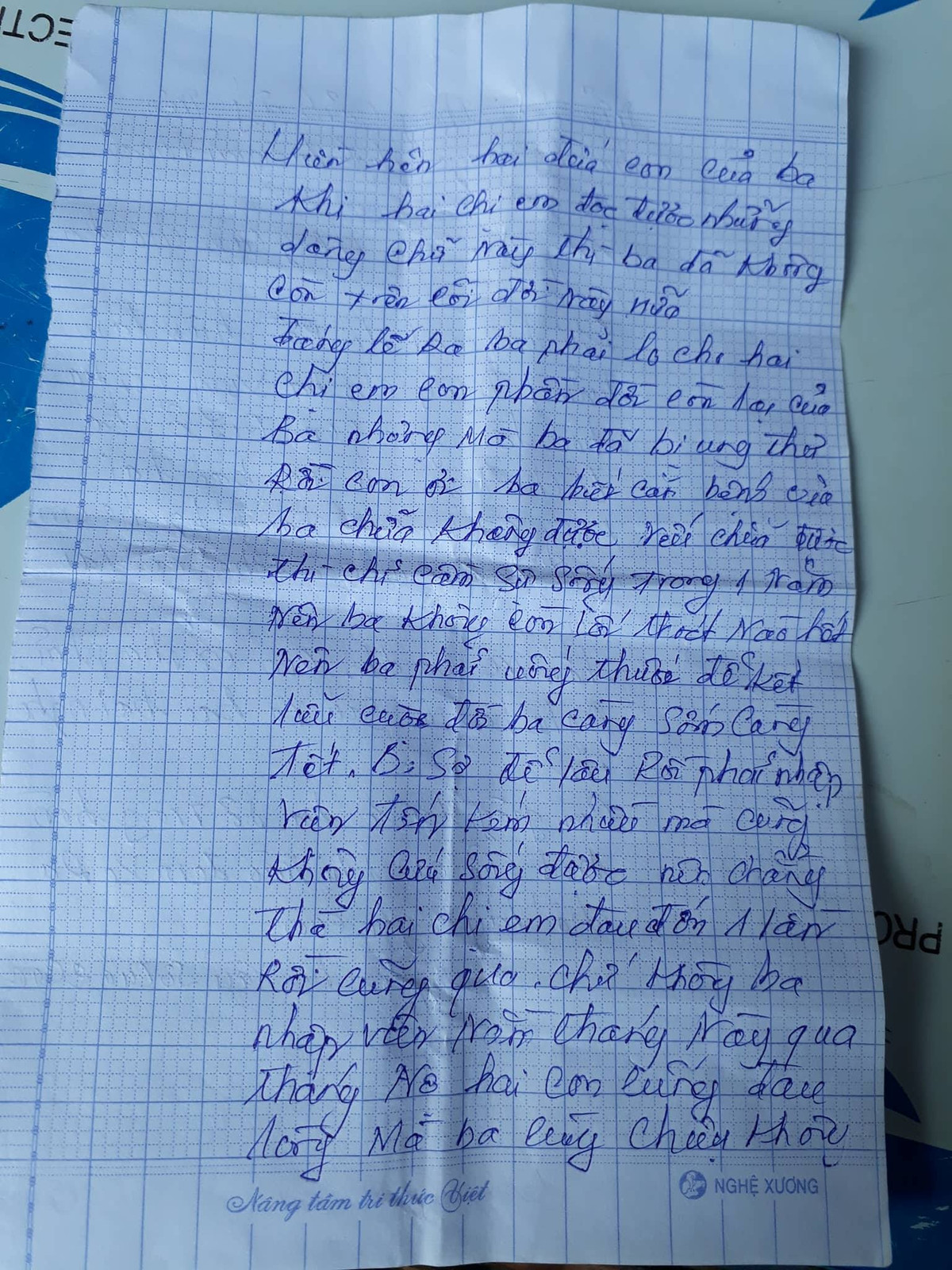 Bức tâm thư mà ông Cường để lại cho 2 con