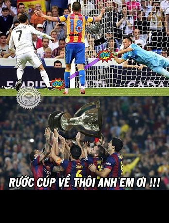 Sau khi chứng kiến cú đá 11m của Cris Ronaldo bị Diego Alves cản phá và trận đấu giữa Real Madrid và Valencia kết thúc với tỷ số hòa 2-2. Các cầu thủ Barca đã hò nhau rước cúp về sân Nou Camp.