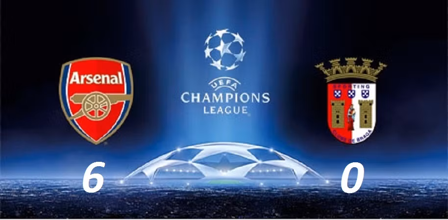 Mùa giải 2010/2016, Arsenal đã có chiến thắng hoành tráng 6 sao trước Braga ngay tại vòng bảng.