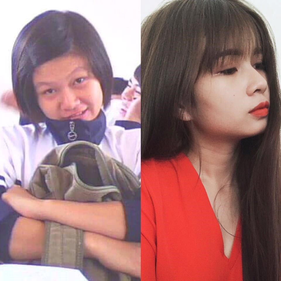 Ngày xưa cắt tóc ngắn, cặp mái cho gọn gàng nhưng lại giống bà già. Giờ đã khác, để tóc dài quyến rũ, tô son đỏ đằm thắm.