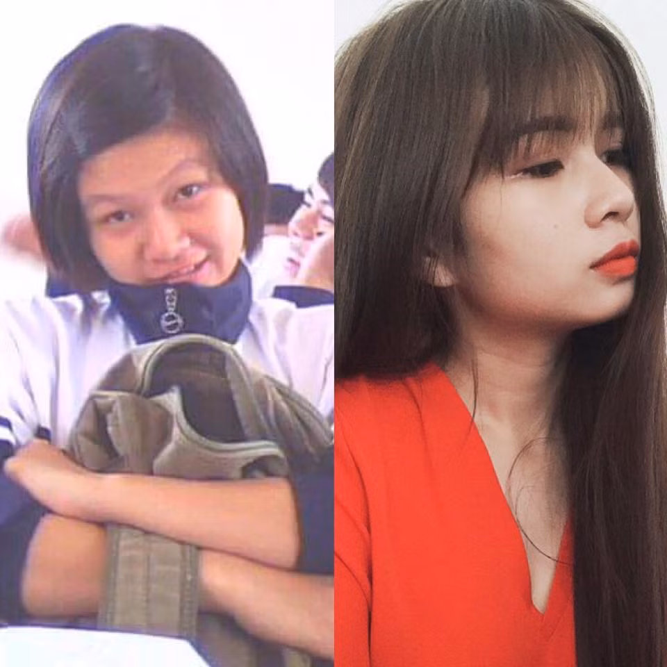 Ngày xưa cắt tóc ngắn, cặp mái cho gọn gàng nhưng lại giống bà già. Giờ đã khác, để tóc dài quyến rũ, tô son đỏ đằm thắm.