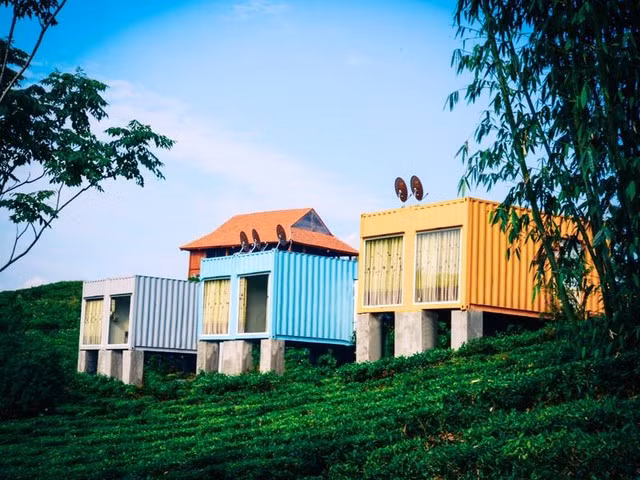 Xung quanh khu nhà là đồi chè tạo cho du khách cảm giác vô cùng thoải mái và không khí trong lành.