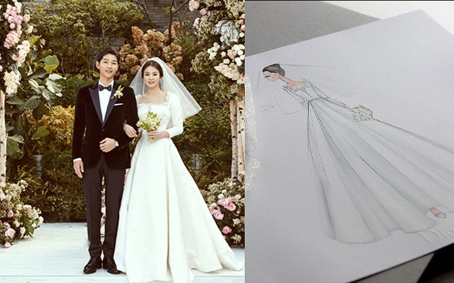 Năm 2017, váy cưới của Song Hye Kyo diện trong "hôn lễ thế kỷ" với Song Joong Ki từng gây sốt. Chiếc váy do đích thân giám đốc sáng tạo Maria Grazia Chiuri thiết kế, lấy ý tưởng từ chiếc váy nhung màu đen nằm trong BST Haute Couture Thu 2017 của Dior. Nữ diễn viên Hậu duệ mặt trời vì yêu thích mẫu váy nên đã đặt yêu cầu NTK nước Pháp thiết kế dựa trên hình mẫu này. Chất liệu lụa sang trọng cùng phom dáng cổ điển nhẹ nhàng, tinh tế tôn lên nhan sắc, vóc dáng của cô dâu.