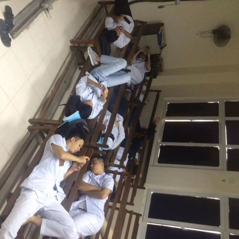 Chỉ được chợp mắt một lúc nhưng đó là thời gian quý giá nhất của các bạn sinh viên ngành Y để tiếp tục cho công việc của mình. Ảnh sưu tầm Facebook.
