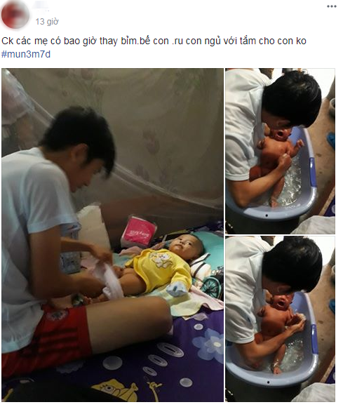 Sau những bức ảnh khoe dùng chồng như "phá", hội các bà mẹ bỉm sữa lại khoe những bức ảnh chồng "nghiện con" khiến dân mạng, đặc biệt là các chị em phụ nữ có chồng "bỏ bê" gia đình phải ghen tỵ.