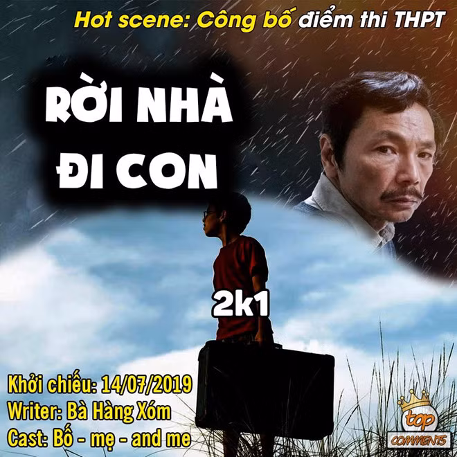 "Bộ phim" Rời nhà đi con được lấy cảm hứng từ tác phẩm Về nhà đi con đang "gây bão" trên truyền hình. Tuy nhiên, người viết kịch bản cho "bom tấn" này lại là bà hàng xóm và dàn diễn viên không ai khác ngoài phụ huynh và sĩ tử.