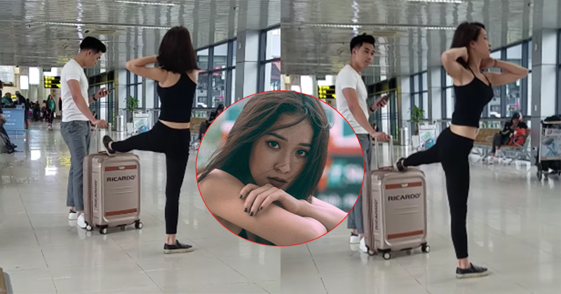 Theo đó, cặp đôi tập gym tại sân bay thực hiện nhiều động tác tập luyện chuyên nghiệp với dụng cụ là chiếc vali.