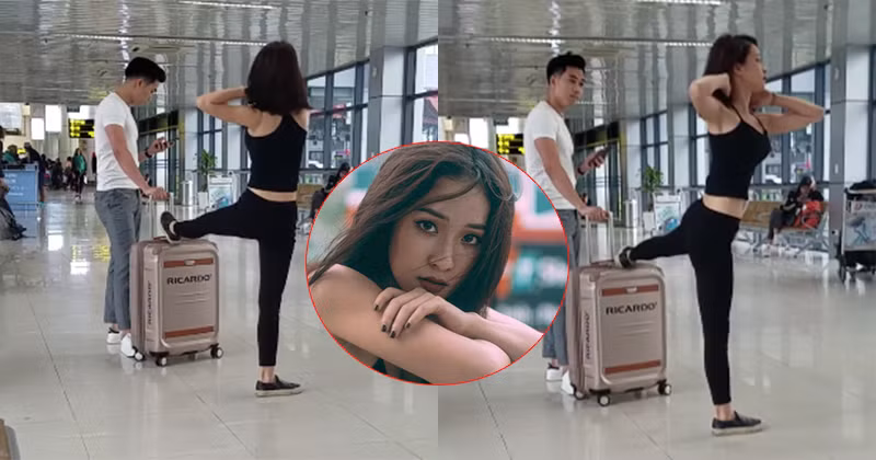 Theo đó, cặp đôi tập gym tại sân bay thực hiện nhiều động tác tập luyện chuyên nghiệp với dụng cụ là chiếc vali.