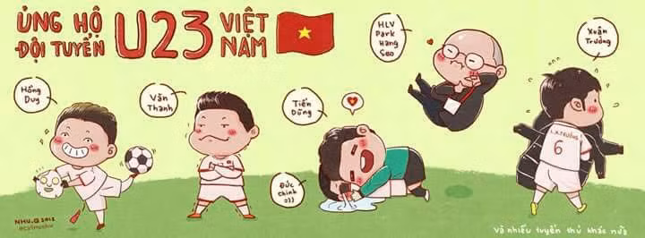 Chào đón U23 Việt Nam trở về, tác giả Trần Lê Như Quỳnh đã vẽ tranh về những thành viên nổi bật của đội tuyển theo phong cách chi bi ngộ nghĩnh.