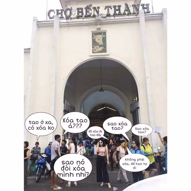 Cụ thể, một cô gái đến chơi chợ Bến Thành trong lần đầu đến Sài Gòn. Cô có một bức hình không được ưng ý cho lắm và nhờ dân mạng xóa ảnh hộ những người đứng xung quanh và sản phẩm nhận lại của cô khiến cộng đồng mạng chỉ biết "ôm bụng" ngồi cười.