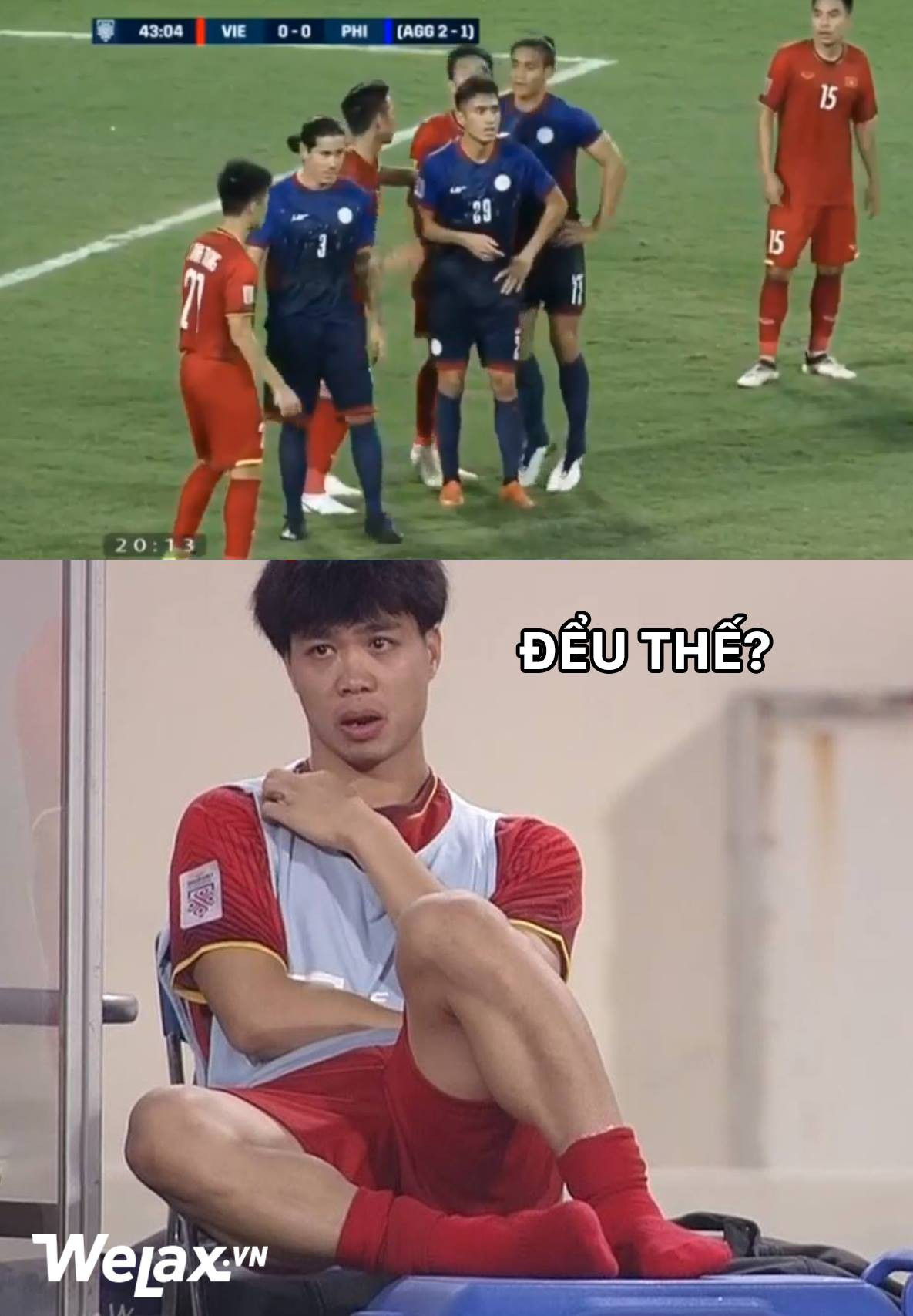 Dáng đứng của cầu thủ Philippines bị Công Phượng soi mói.