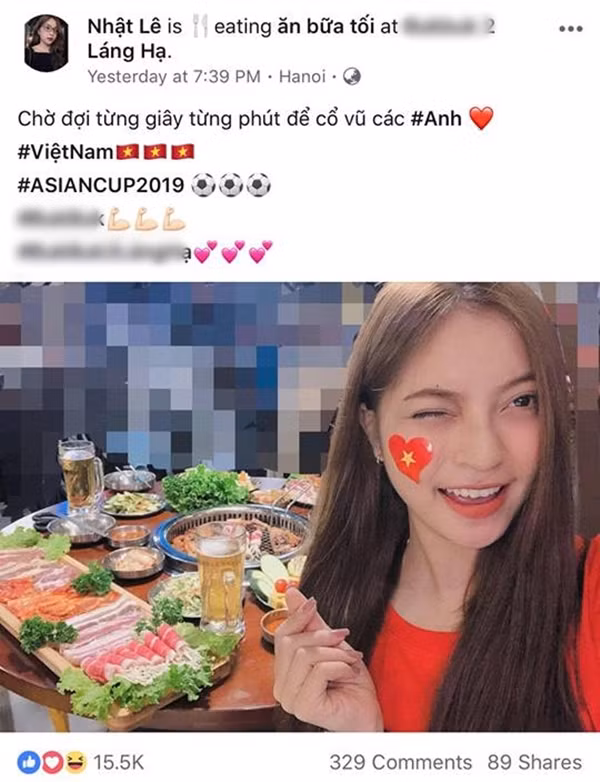 Nhật Lê - người yêu của tiền vệ Nguyễn Quang Hải cũng rất háo hức để đón xem trận đấu. Việt Nam dừng lại ở tứ kết, nhưng với cô nàng thì người yêu Quang Hải cũng như các cầu thủ tuyển nhà vẫn luôn và những chiến binh tuyệt vời.