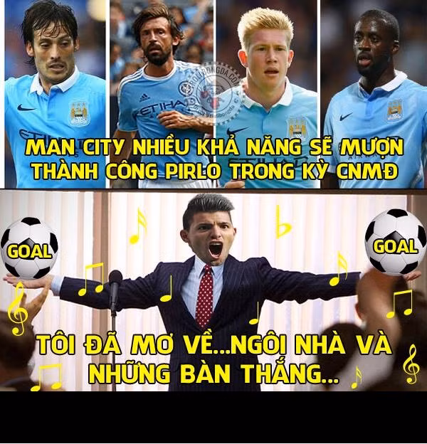 Tiền đạo Aguero của CLB Man City tỏ ra rất phấn khích khi biết tin chân chuyền thượng hạng Pirlo chuẩn bị sang CLB nửa xanh thành Manchester thi đấu theo dạng cho mượn.