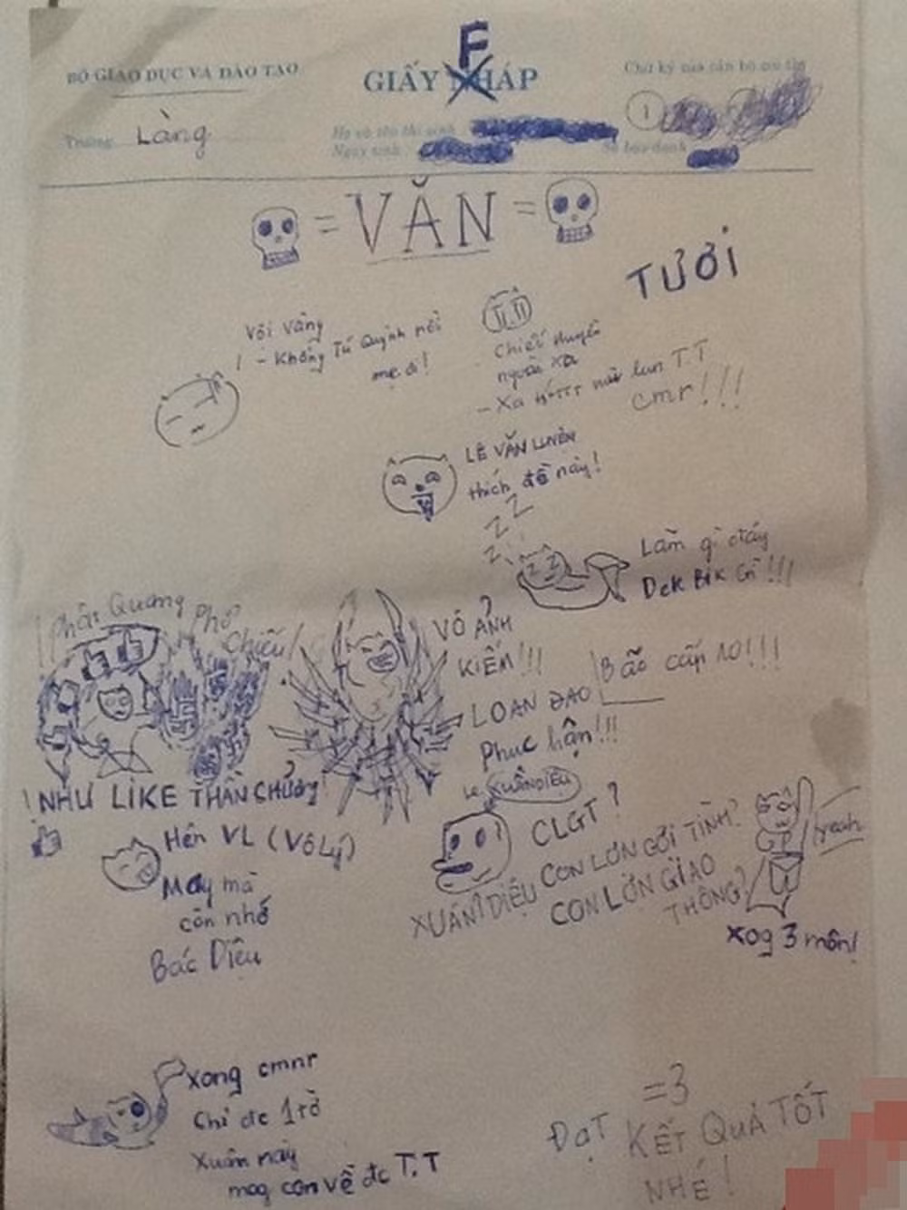 Chứng kiến những bức ảnh vẽ lên giấy nháp trong các kì thi, dân mạng không khỏi buồn cười và nhớ lại thời gian mình còn là học sinh.