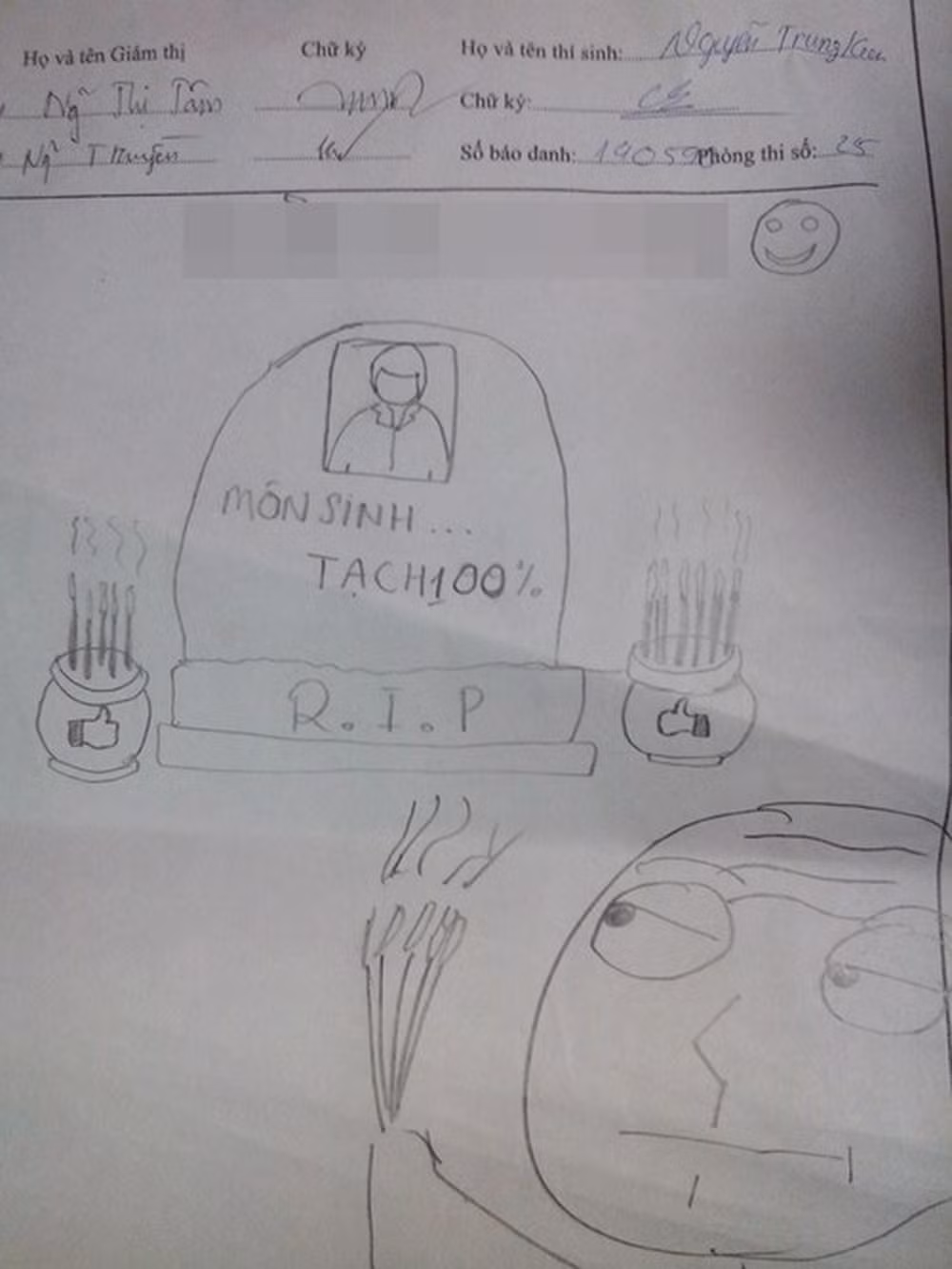 Nickname P.H cho hay: "Trước mình đi thi cũng thế, đề thì khó mà ôn không kĩ hoặc trượt tủ thì thôi đành vẽ cho hết giờ chứ làm gì? Ngủ thì các thầy cô giám thị không cho nên đành ngồi làm họa sĩ".