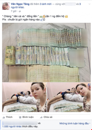 Lúc đầu, người ta cũng tò mò và ngưỡng mộ về những số tiền rất to xuất hiện trong ảnh, cũng bấm "like" và theo dõi xem chủ nhân của nó làm gì. Nhưng sau dần, khi đi đâu trên Facebook cũng gặp sơ sơ vài bạn trẻ chụp một cục tiền rồi đăng lên như vậy, thậm chí có người còn vài ba ngày lại up như cố tình khoe khéo, dân mạng lại tỏ khó chịu và "ngứa mắt".