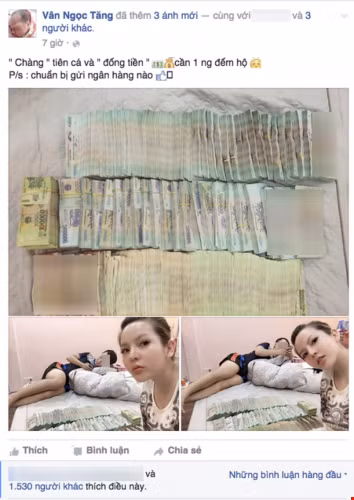 Lúc đầu, người ta cũng tò mò và ngưỡng mộ về những số tiền rất to xuất hiện trong ảnh, cũng bấm "like" và theo dõi xem chủ nhân của nó làm gì. Nhưng sau dần, khi đi đâu trên Facebook cũng gặp sơ sơ vài bạn trẻ chụp một cục tiền rồi đăng lên như vậy, thậm chí có người còn vài ba ngày lại up như cố tình khoe khéo, dân mạng lại tỏ khó chịu và "ngứa mắt".