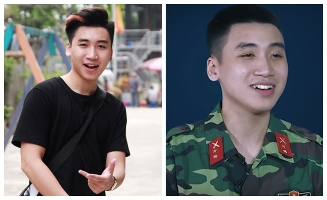 Vlogger Huy Cung nổi tiếng với mái tóc bồng bềnh nhưng khi nhập ngũ, anh chàng này lại đẹp trai, khỏe khoắn với tóc 3 phân.