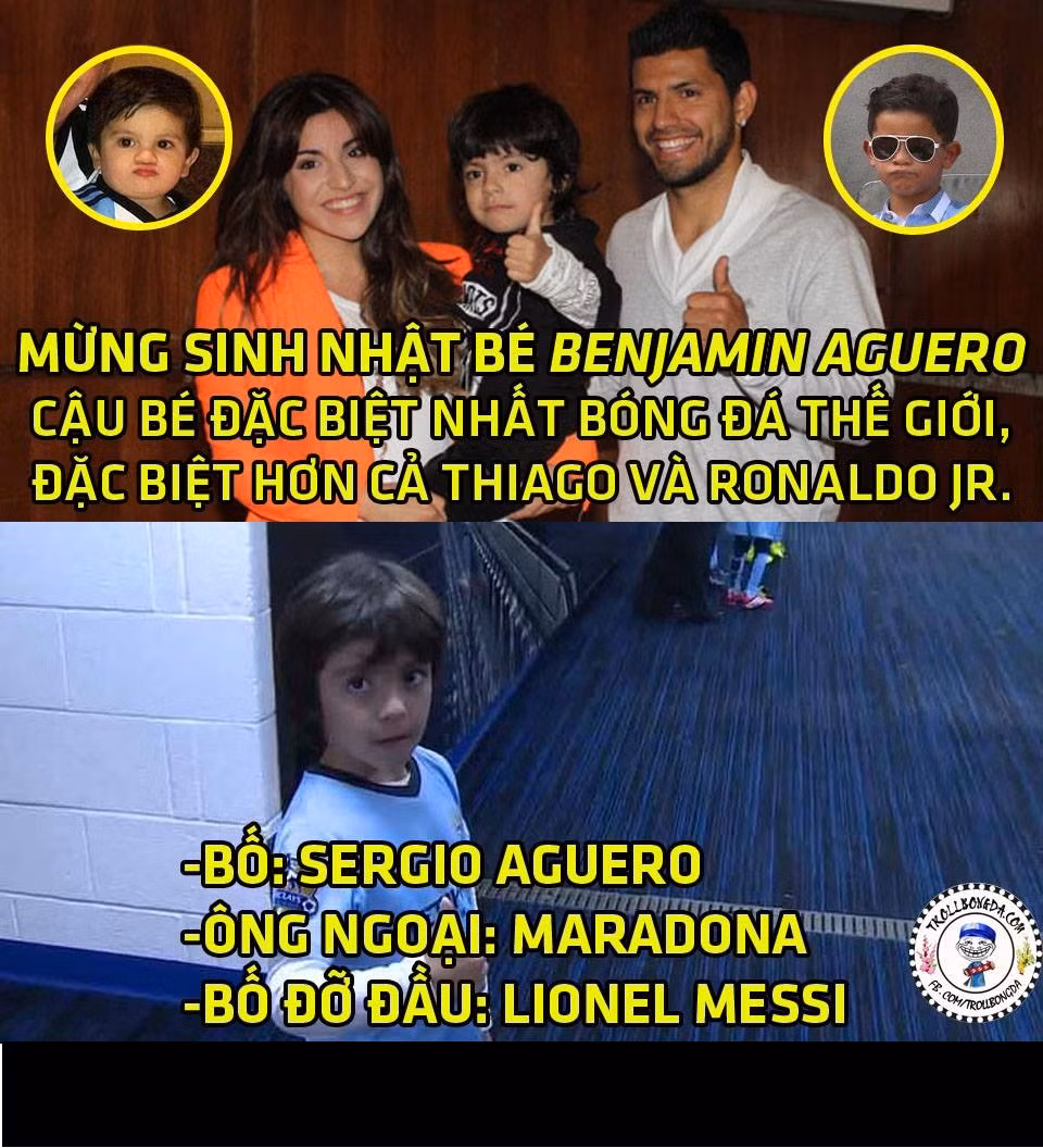 Benjamin Aguero là cậu bé may mắn nhất thế giới khi có bố là tiền đạo nổi tiếng, ông ngoại là huyền thoại bóng đá và bố đỡ đầu là một siêu sao thế giới.