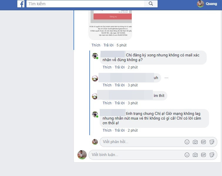 Việc không mua được vé đã khiến CĐV tỏ ra khá bức xúc khi đã phải canh thời gian từ rất lâu và kết quả nhận được thông báo hết mệnh giá vé hoặc không vào được.