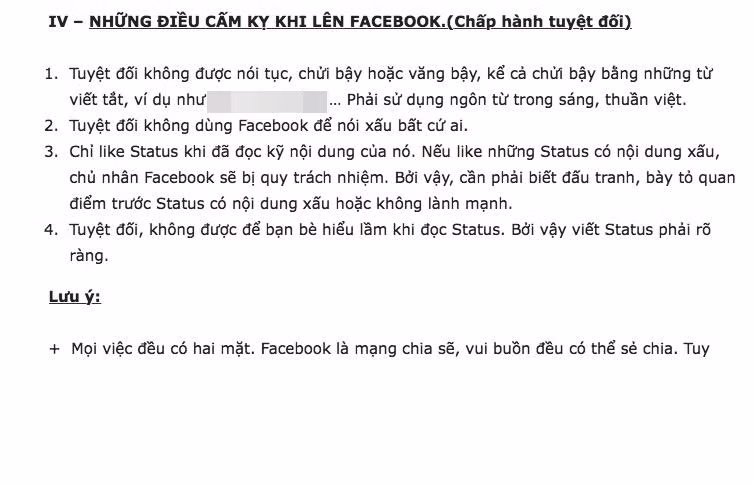 Ngày 28/9/2017 Trường THPT Lương Thế Vinh (Hà Nội) lại tiếp tục ban hành quy định dành cho học sinh khi sử dụng mạng xã hội Facebook. Cụ thể, quy định này chỉ rõ những điều cấm kỵ khi học sinh lên Facebook và yêu cầu học sinh phải chấp hành tuyệt đối như: "Tuyệt đối không được nói tục, chửi bậy hoặc văng bậy, kể cả chửi bậy bằng những từ viết tắt... phải sử dụng ngôn từ trong sáng, thuần Việt trên mạng xã hội".
