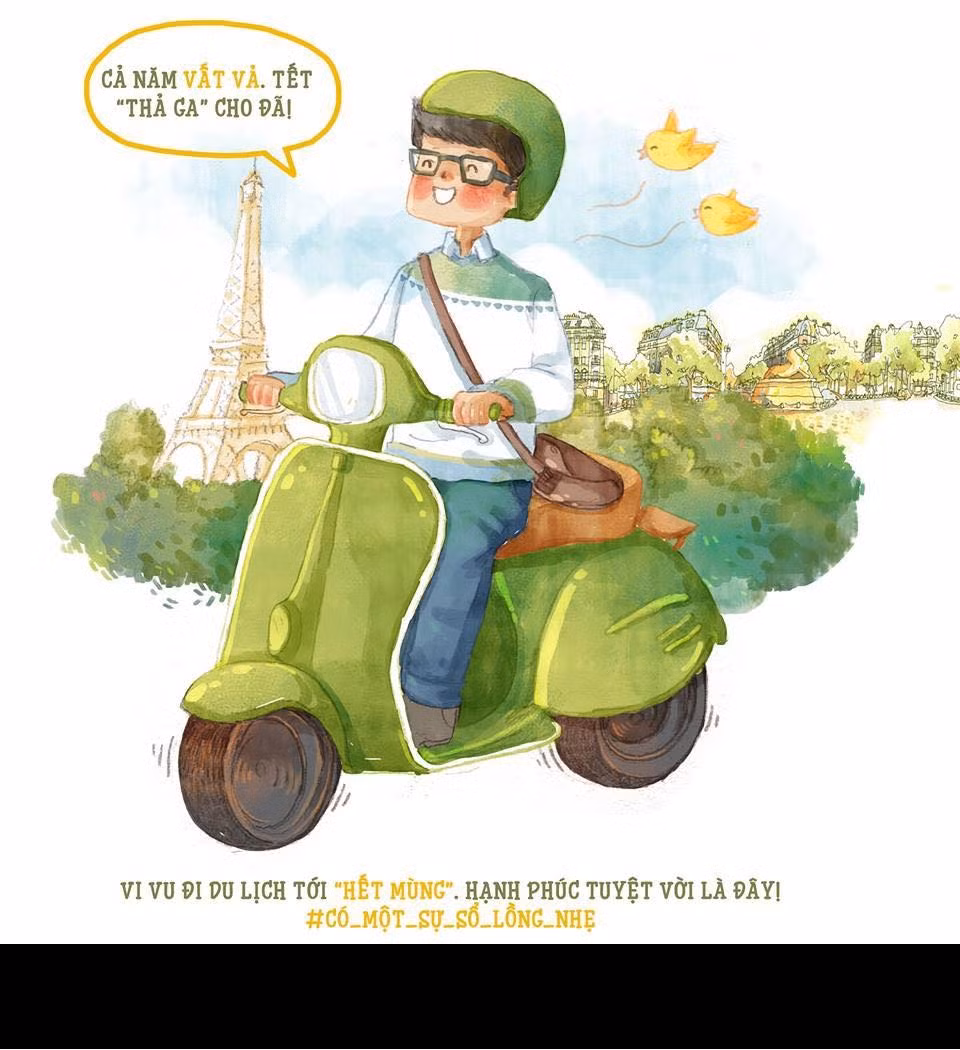 Theo lối suy nghĩ dí dỏm của tác giả thì Tết nguyên đán là dịp để được đi chơi thả ga mà không sợ ba mẹ la mắng như ngày thường