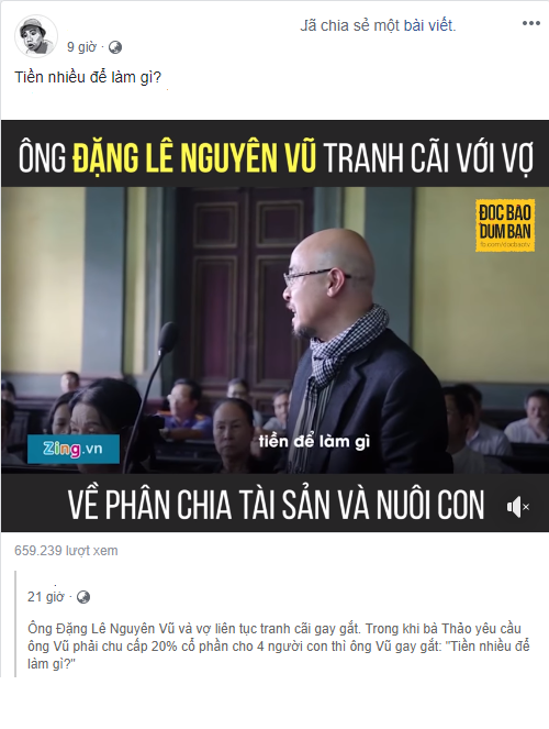 Suy ngẫm câu hỏi "Tiền nhiều để làm gì?" trên MXH, nickname M.Q đã nhận định: "Nó gợi lên trách nhiệm của người đàn ông, trách nhiệm của người phụ nữ và chuyện tiền bạc trong cuộc sống gia đình khiến. Trước đây, các cụ nói của chồng công vợ nhưng ở xã hội hiện nay khi mọi thứ quá bình đẳng, mình lại thấy rằng, sự phân định rõ ràng được đặt ra và nó làm cho sự gắn kết mất đi. Tiếc cho anh chị".