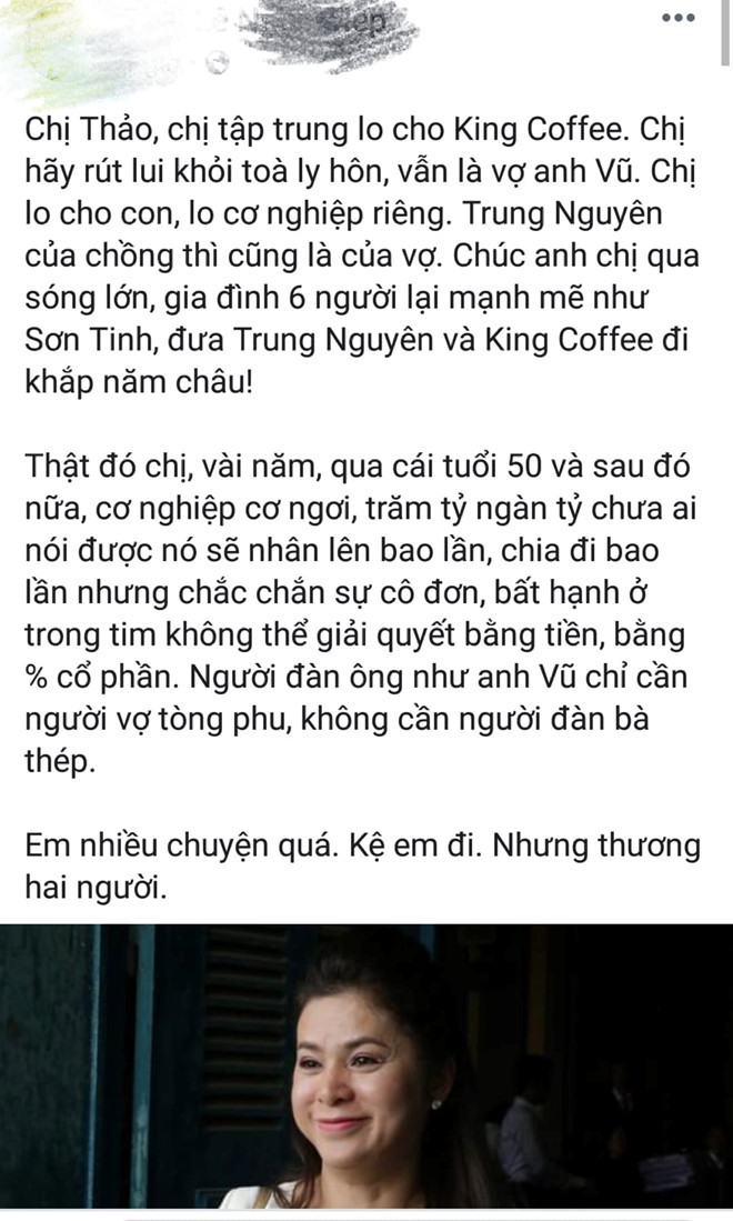 Đáp lại những ý kiến bênh vực ông Nguyên Vũ, nhiều dân mạng cũng đứng về phía bà Diệp Thảo sau trào lưu "Tiền nhiều để làm gì?". Nickname H.H cho hay: "Người phụ nữ có tiền nhiều để nuôi con, để lo cho tương lai của những đứa con. Không ngẫu nhiên mà cha ông ta để lại câu: "Cá chuối, đắm đuối vì con".
