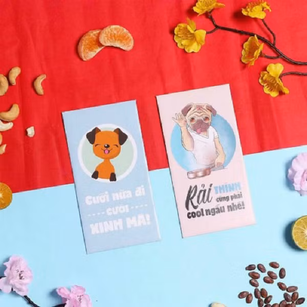 Các chú chó đáng yêu được sáng tạo trên những phong bao lì xì và khi nhận những phong bao mừng tuổi thế này thì chỉ có "nở hoa" cả năm.