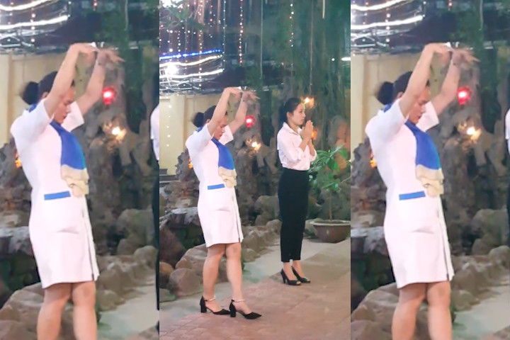 Một câu hỏi lớn của nhiều dân mạng dành cho clip này đó là: "Lý do vì sao, cô nàng này lại có những bài khấn bái thật khác người và nó có hợp với thuần phong mỹ tục của người Việt khi vào chùa".