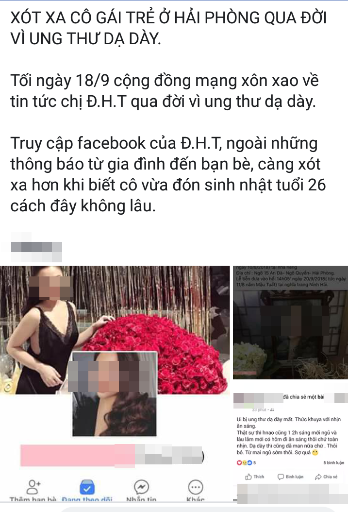 Còn người bạn của Huyền Trang cũng mong muốn có thể gửi lời cảnh tỉnh tới các bạn trẻ: "Nhìn người bạn thân của mình phải chịu dày vò của cơn đau cắt thịt mà mình thấy sợ. Mình chỉ muốn khuyên mọi người không nên nhịn ăn, sinh hoạt lành mạnh, khi bị stress thì nên tìm cách giải thoát cho bản thân đừng để suy nghĩ lâu ngày sẽ rất tổn hại sức khỏe."