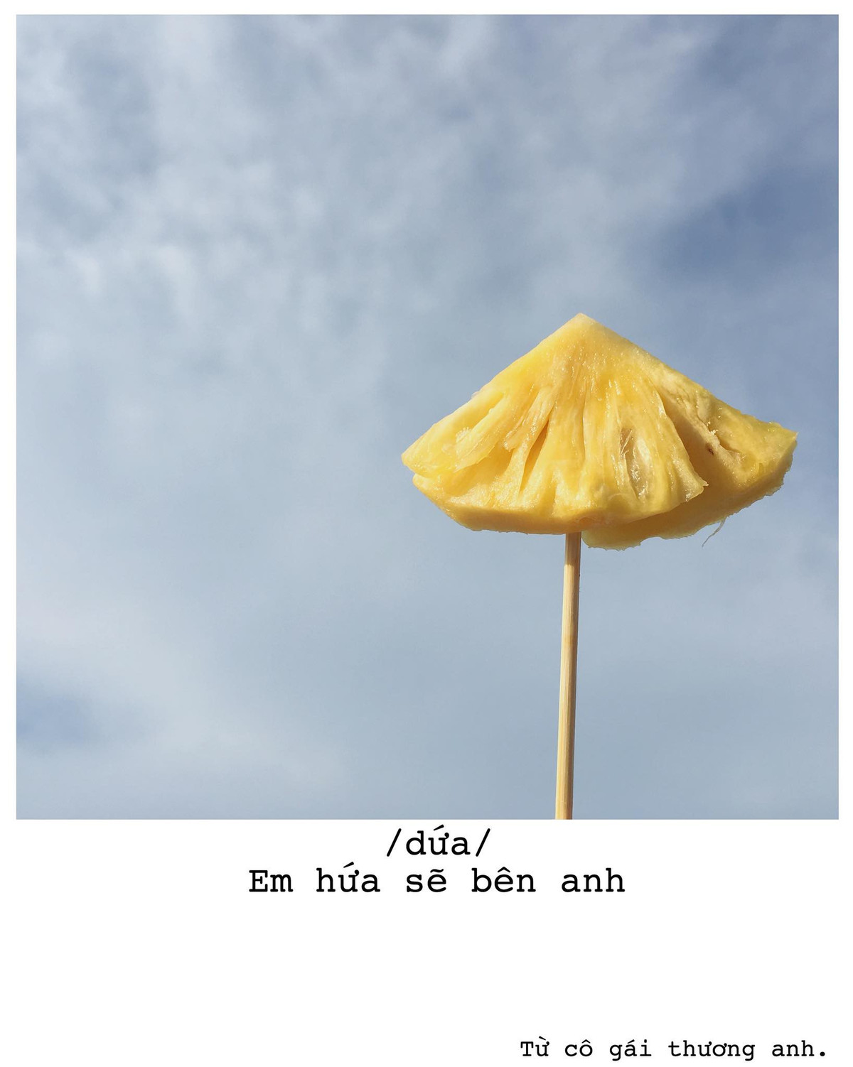 Tỏ tình bằng trái cây là lời tâm sự đậm chất ngôn tình lãng mạn của nickname nữ có tên Thoa Bùi. Dùng các loại trái cây quen thuộc hàng ngày thổi vào những lời yêu thương ấp ủ bấy lâu nay dành cho chàng trai mình thầm thương trộm nhớ.